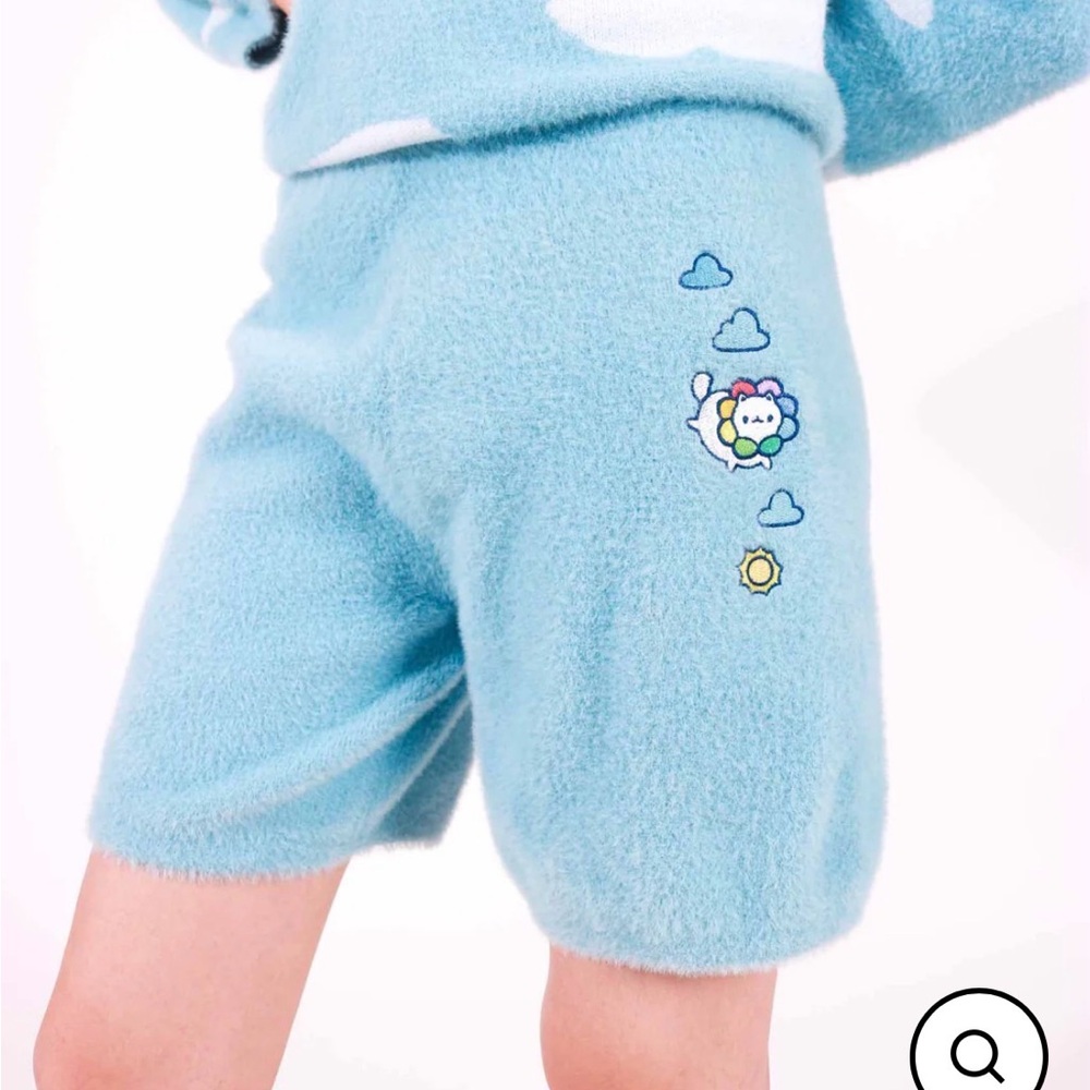 Paws of Pride Fuzzy Blue Plush Lounge Shorts Kawaii Embroidered Size L